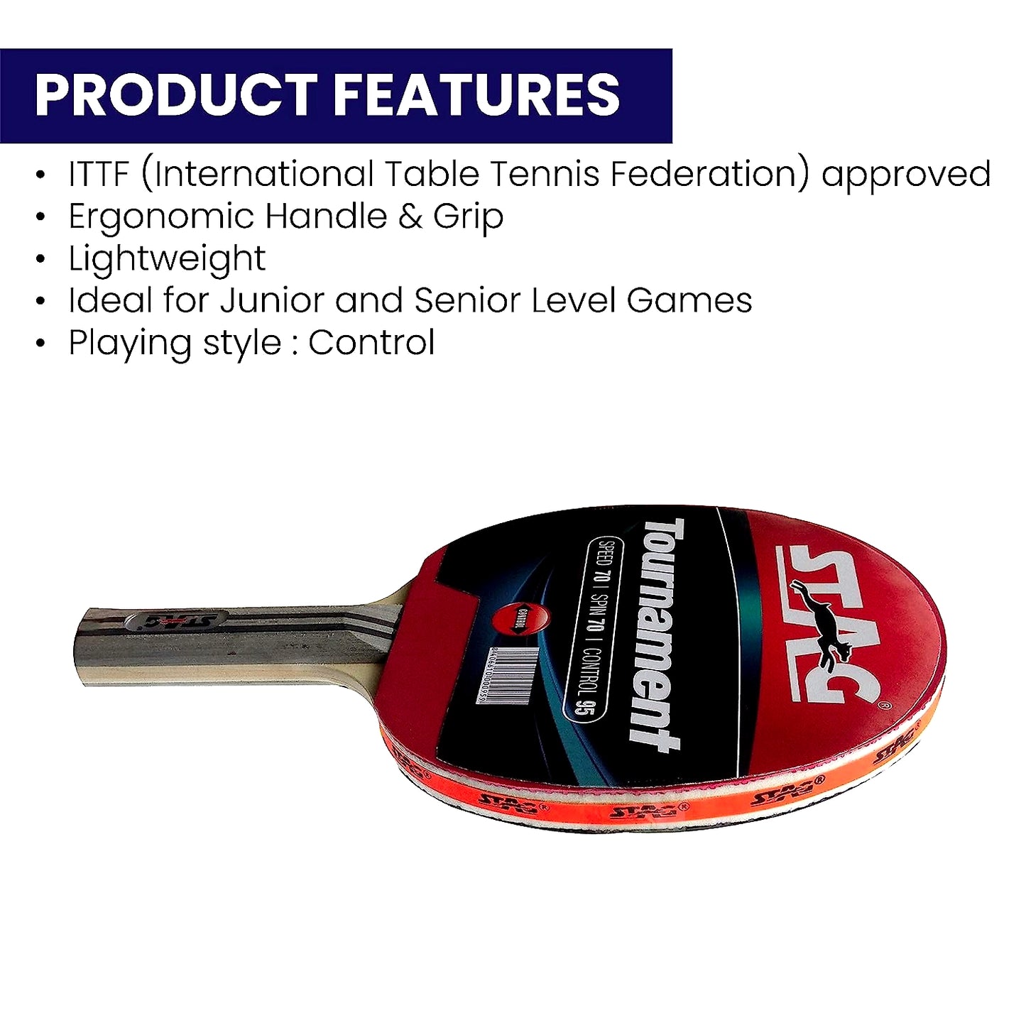 STAG Beginner ITTF Approved Rubber Tournament Table Tennis Bat