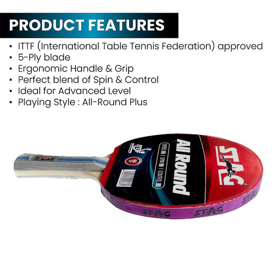 STAG ITTF Approved Rubber All Round Advanced Table Tennis Racket
