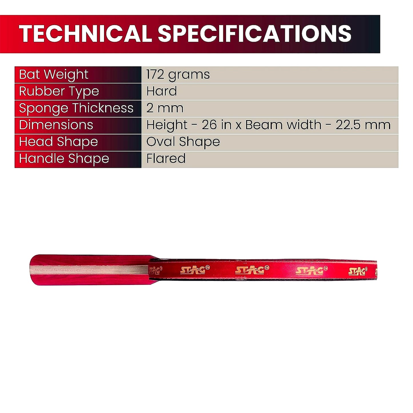 STAG Championship ITTF Approved Rubber Intermediate Table Tennis Bat