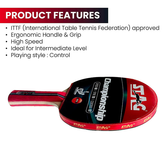 STAG Championship ITTF Approved Rubber Intermediate Table Tennis Bat