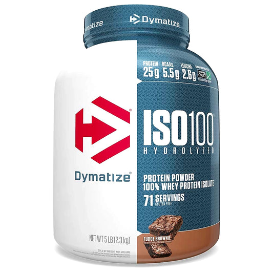 Dymatize ISO 100 5lbs (2.3kg) Hydrolyzed Whey Protein Isolate Powder: Fast-Acting Protein for Lean Muscle Growth (Fudge Brownie Flavor)