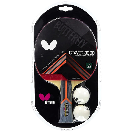 Butterfly Stayer 3000 Shakehand FL Table Tennis Paddle: Genuine Table Tennis Paddle with 2 Plastic Balls for Beginners