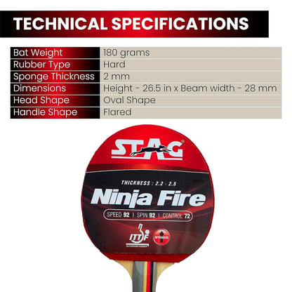 STAG Advanced ITTF Approved Rubber Ninja Fire Table Tennis Racket