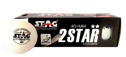 STAG Two Star Plastic Table Tennis Ball, 40mm Pack of 6, White