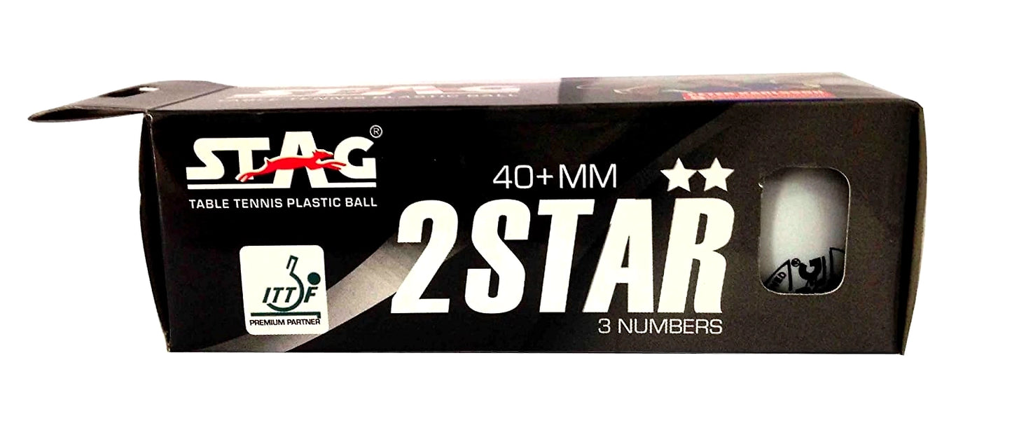 STAG Two Star Plastic Table Tennis Ball, 40mm Pack of 6, White