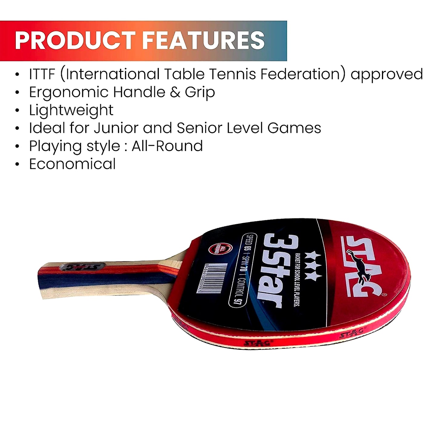 Stag 3 Star Table Tennis Bat