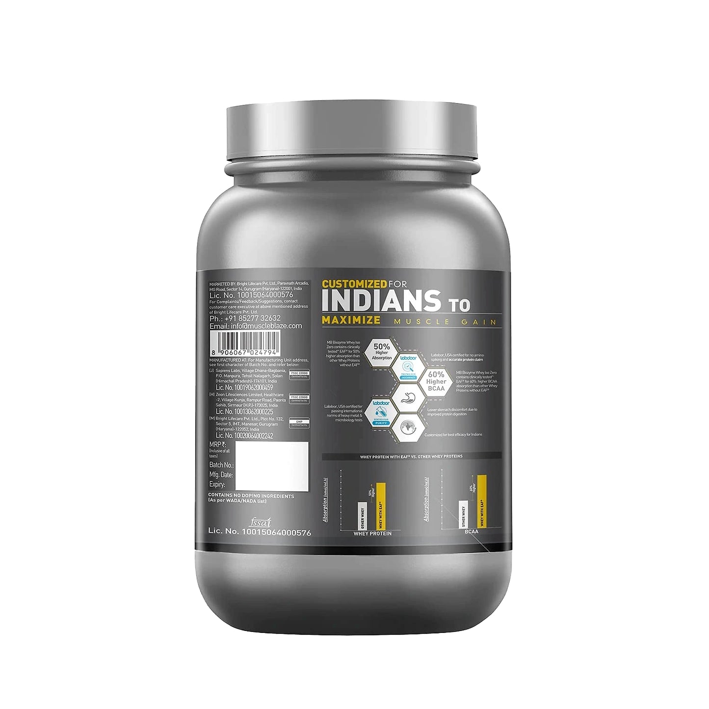 MuscleBlaze Biozyme Iso-Zero, Low Carb, 100% Pure Whey Protein Isolate
