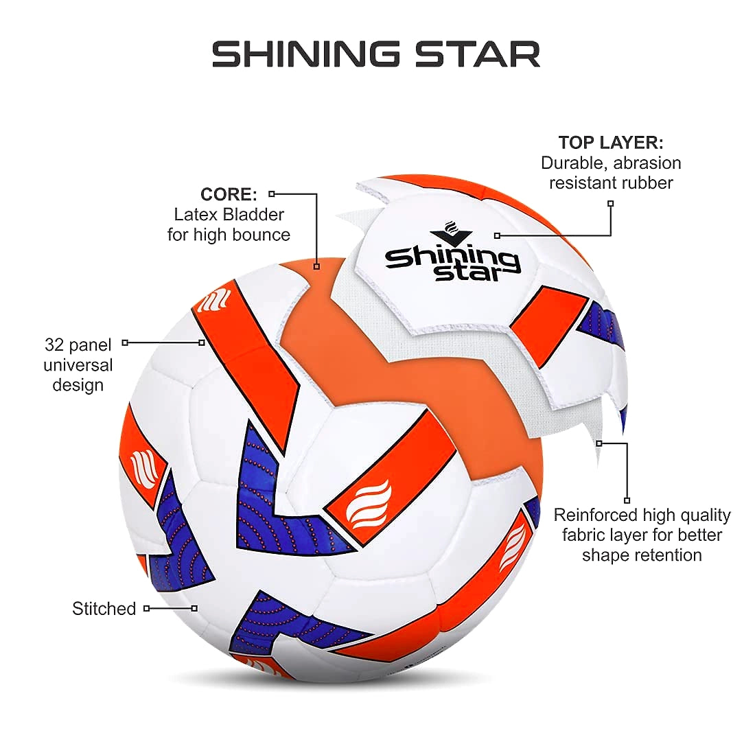 Nivia Shining Star Fb-292 Rubber Football,(Multicolour)